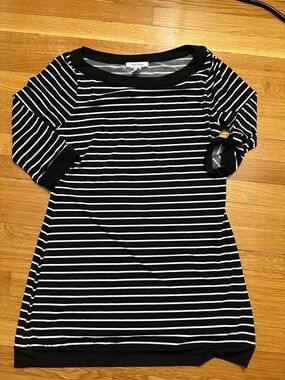 White House Black Market Black & White Striped Boatneck Dress Tunic